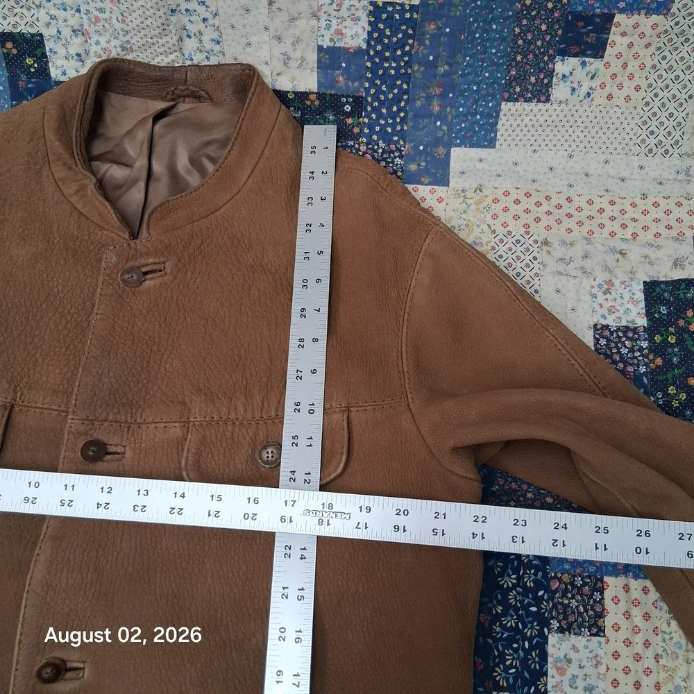 Vintage Eros Modelli Mens Brown Leather Field Jacket Medium Wooden Buttons